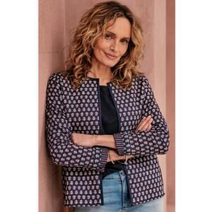 J. Jill Lightweight Mixed-Print Quilted Jacket Pockets Womans Medium